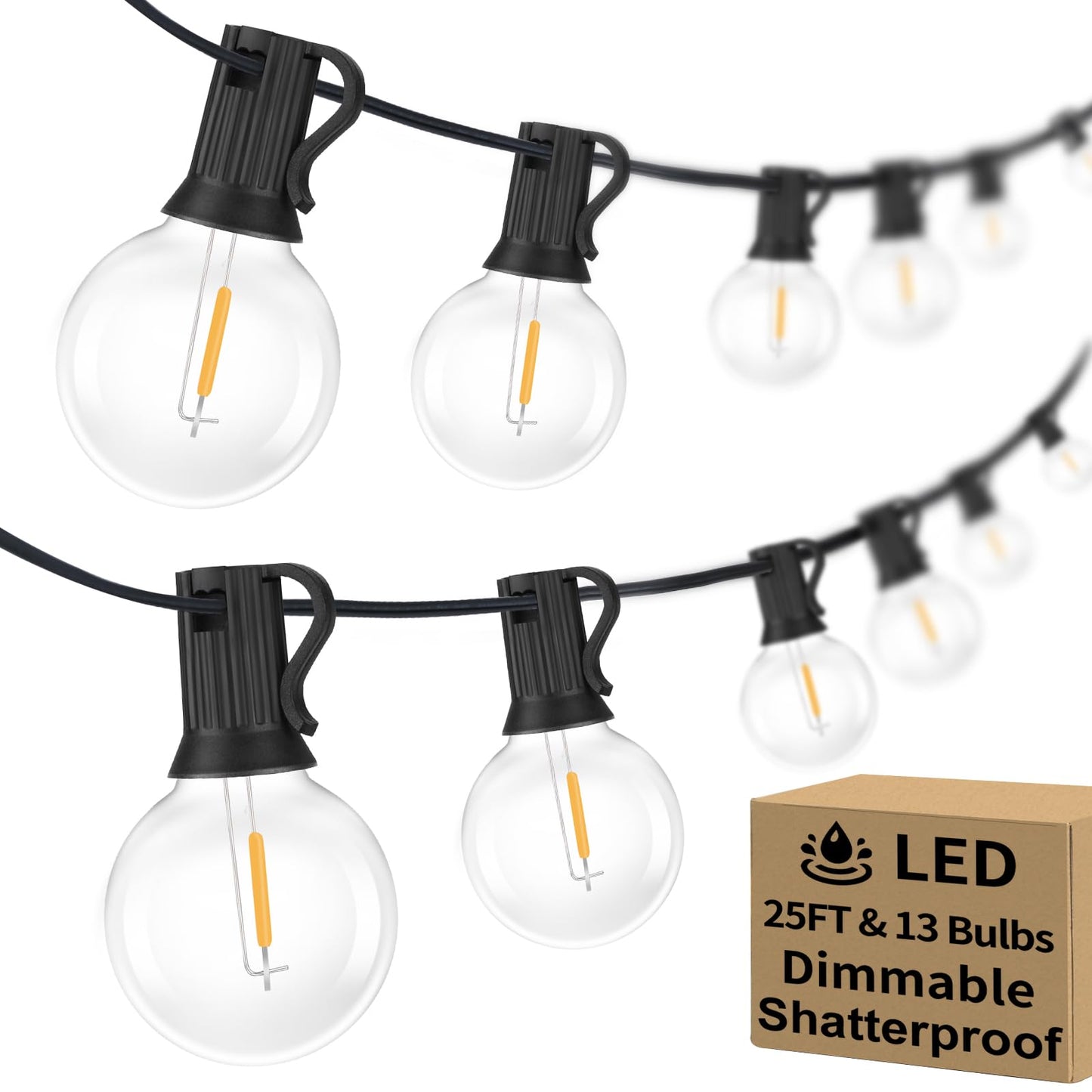 Bosceos 25FT Outdoor G40 LED Globe String Lights Dimmable Waterproof Shatterproof Light Strings with 13 Bulbs Connectable Commercial Hanging Lights for Christmas Patio House Backyard Balcony Party