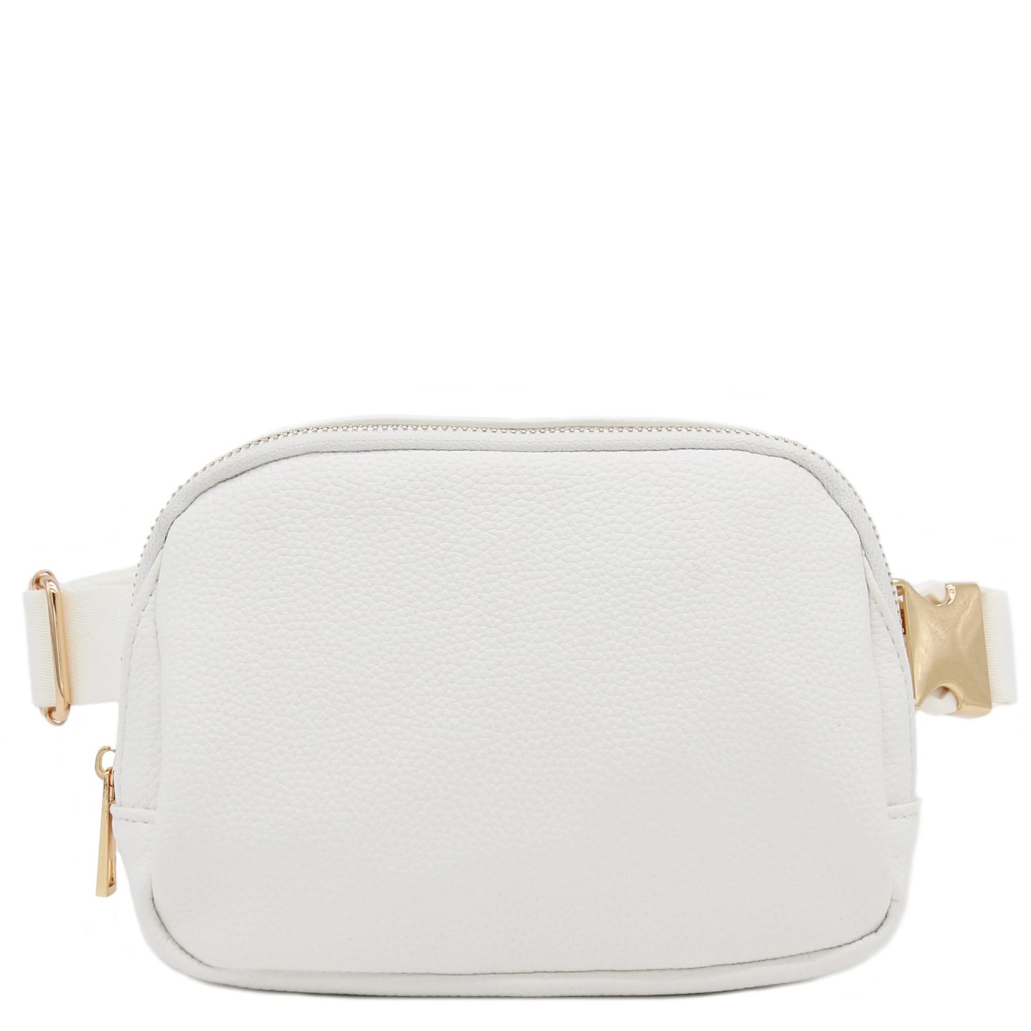 Lightweight Soft PU Pebbled Leather Sling Fanny Pack Belt Bag with Gold Metal Buckle (White)