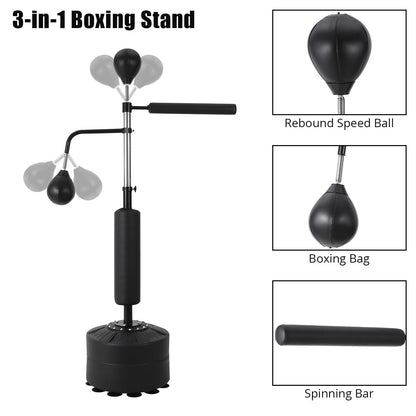 Garvee Boxing Speed Trainer, Freestanding Punching Bag 360° Spinning Bar with Reflex Speed Balls & Gloves, Fillable Base Speed Punching Bag Stand Height Adjustable for Teens Adults Boxing Training