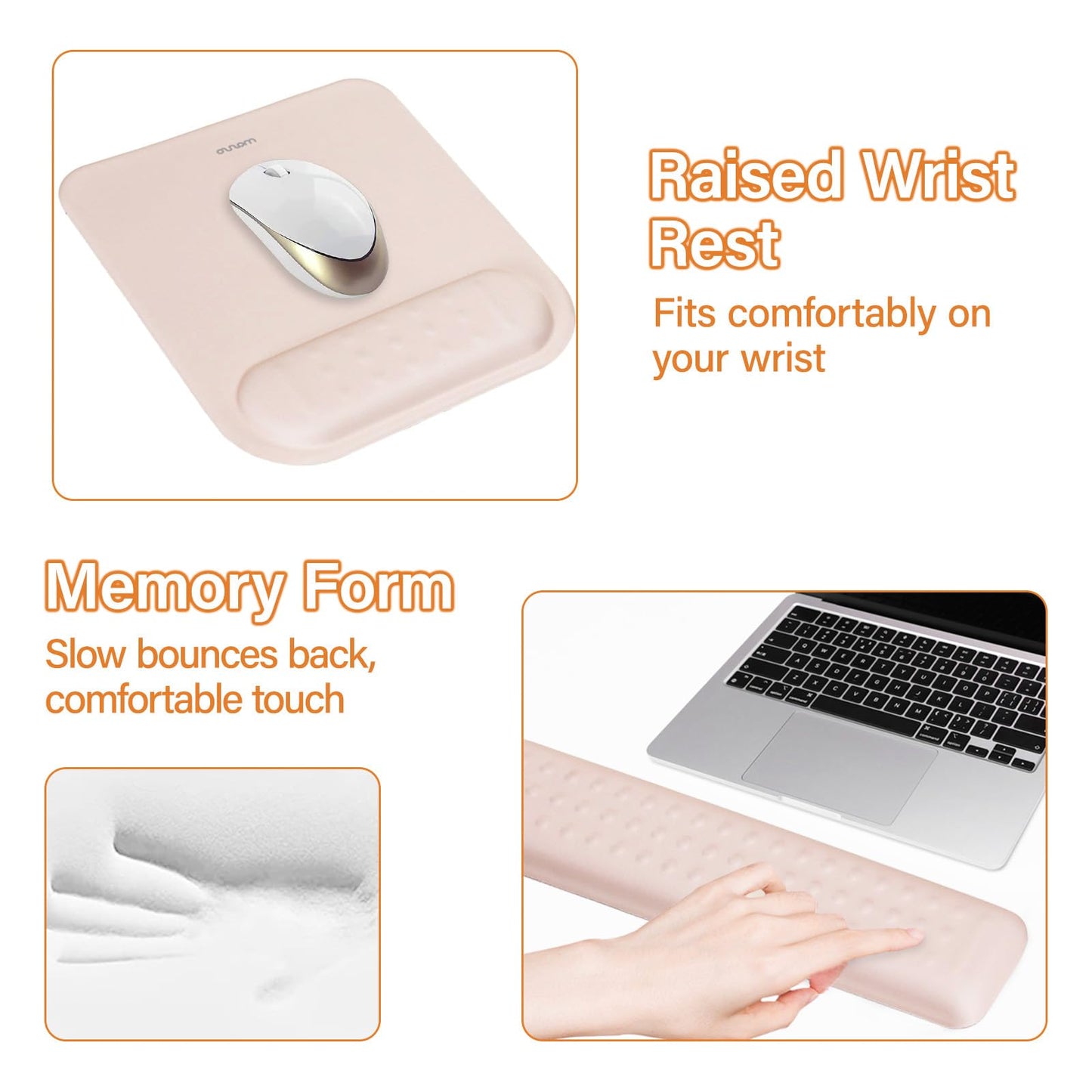MOSISO Computer Keyboard Stand&Wrist Rest Support for Keyboard &Mouse Pad Set, Ergonomic Massage Wrist Rest Set, Easy Typing Working Acrylic Clear Stand for Office Home, Apricot