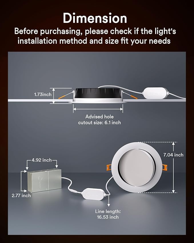 Lumary Smart Gimbal Recessed Lighting 6 Inch with Remote, 355°+20° Adjustable RGBWW WiFi Ceiling Light, Work with Alexa Google, Canless LED Downlight with J-Box, 13W 1000LM CRI90, 4 Pack