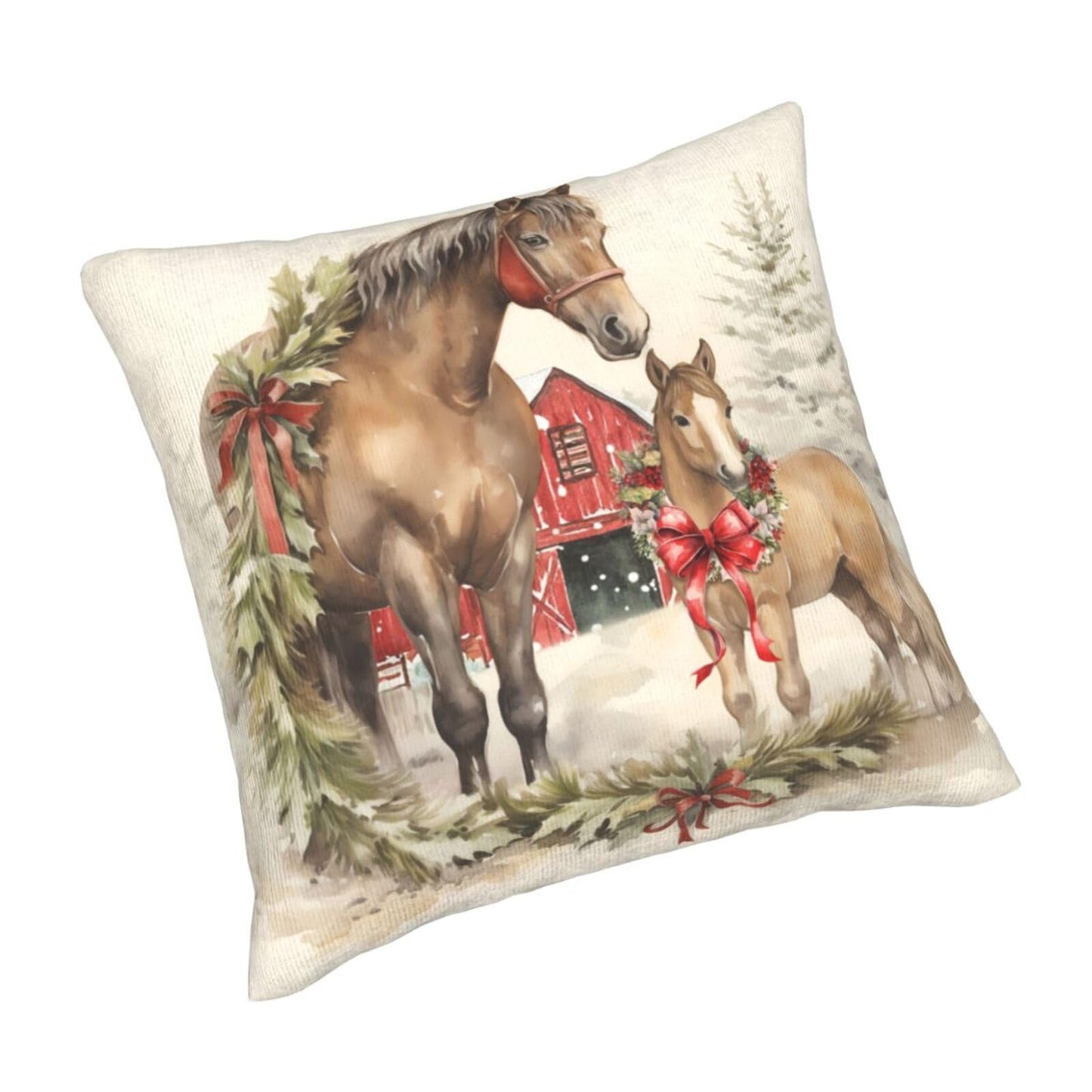 aipoase Christmas Tree Horse Throw Pillow Covers 18 X 18 Inch Set of 2 Pillow Cases Decoration Cushion Cover for Sofa Bedroom Living Room Outdoor (Christmas Tree Horse, 18"x18")