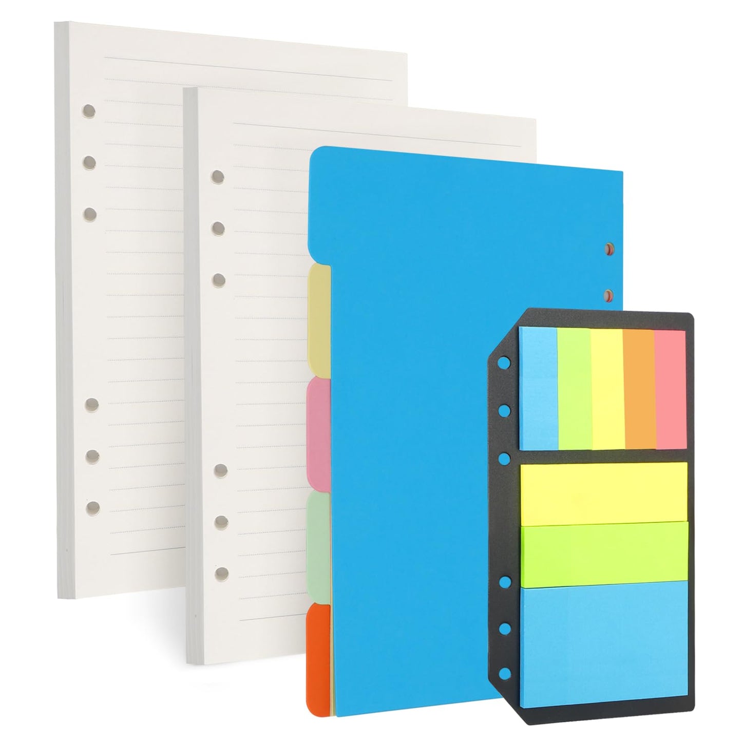 Toplive A5 Refill Paper, Lined Loose Leaf Inserts - 90 Sheets (180 Pages) with 5 Colorful Dividers & 1 Pack Sticky Notes, Refillable for 6 Ring Binder, Journal & Notebook-Perfect for Daily Notes,Study