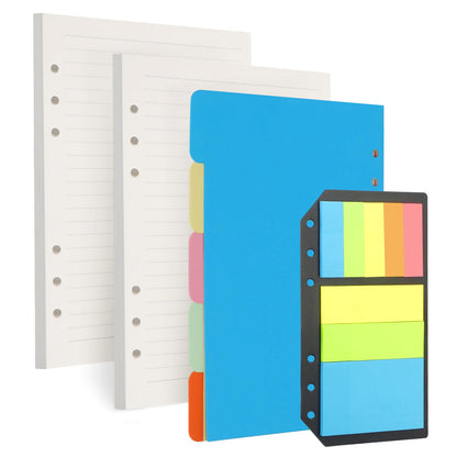 Toplive A5 Refill Paper, Lined Loose Leaf Inserts - 90 Sheets (180 Pages) with 5 Colorful Dividers & 1 Pack Sticky Notes, Refillable for 6 Ring Binder, Journal & Notebook-Perfect for Daily Notes,Study