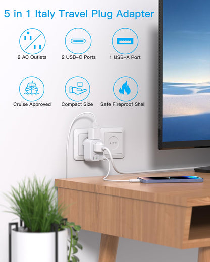 South Africa Travel Plug Adapter, HANYCONY Type M Power Adapter with 2 AC Outlets 3 USB Ports(2 USB C) for US to South Africa Botswana Namibia India Nepal Bhutan Sri Lanka