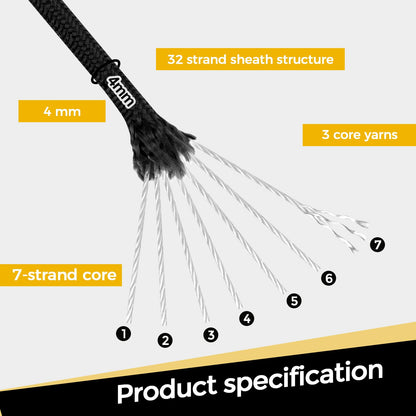 VITALUXE Paracord 550, 4mm, 7 Triple Strands, 200FT, Black