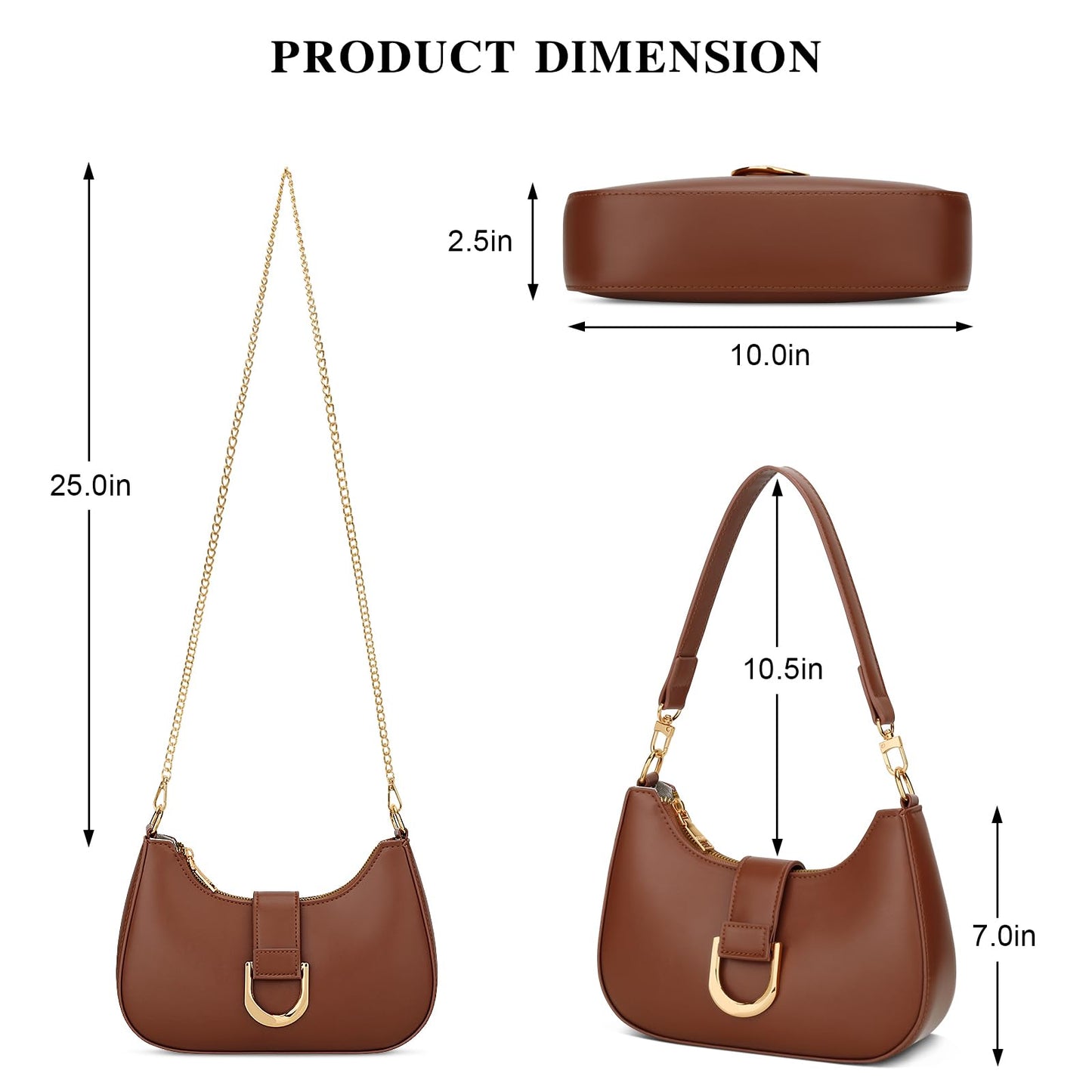 KKXIU Small Shoulder Bag for Women - Crescent Bag Small Purses for Women Trendy Vegan Leather Purse with Removable Strap (Brown)