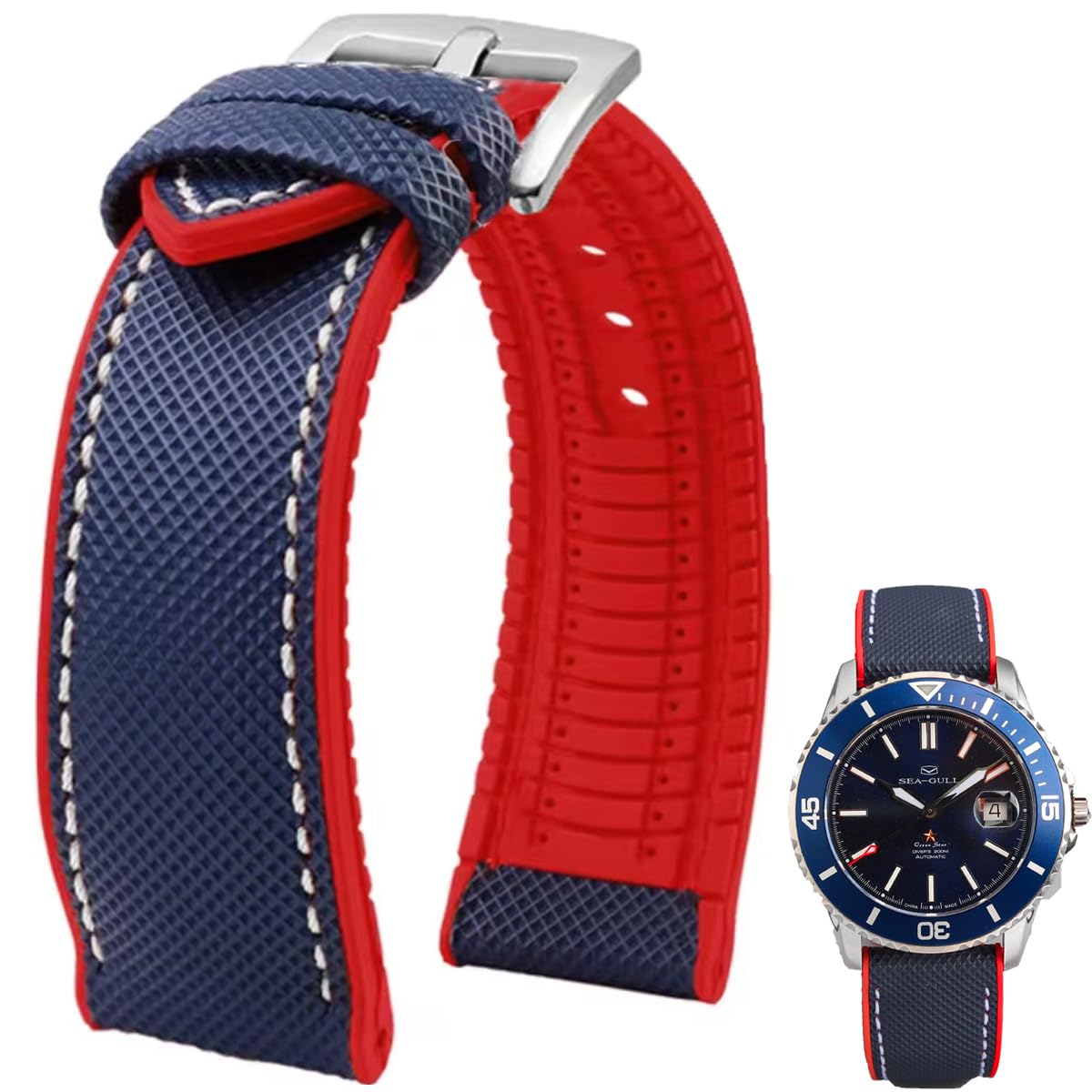 Danxancy FKM Rubber Nylon Watch Band 20mm 21mm 22mm 23mm 24mm Fluororubber Waterproof Soft Breathable Durable FKM Rubber Watch Band Universal Replacement Band Strap for Men Women