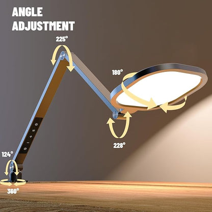 Led Desk Lamps for Home Office, Eye-Care Architect Light with Clamp, Dimmable Zoom Lighting with 3 Color Modes & 10 Brightness, Smart Computer Ring Light for Video Calls, Conference, Reading