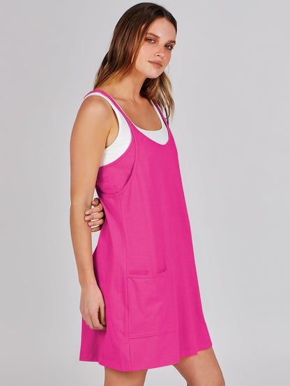 ANRABESS Women Athletic Dress Summer Tennis Workout Active Sports Mini Romper Dress Built in Shorts Travel Vacation Clothes Hot Pink Small