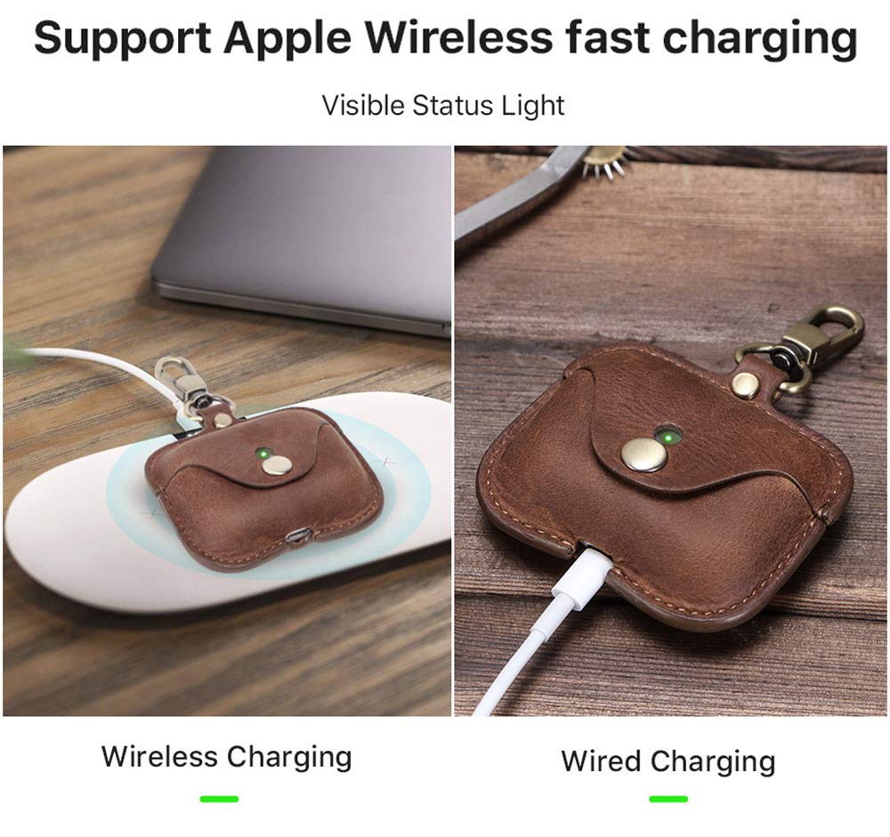 Compatible with AirPod Pro 3(2025) Case Leather,Leather Protective Airpod Pro 1st/2nd/3rd Case Cover Shockproof with Loss Prevention Clip for AirPods Pro Wireless Charging Case for airpods (Brown)