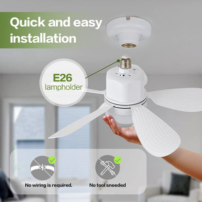 ASALL Socket Fan Light with Remote Control, Portable Small Ceiling Fan with Lights for Bedroom, Kitchen, Living Room, with Dimming Function, 1000 Lumens, Screws into E26/E27, 16.54 Inches Diameter