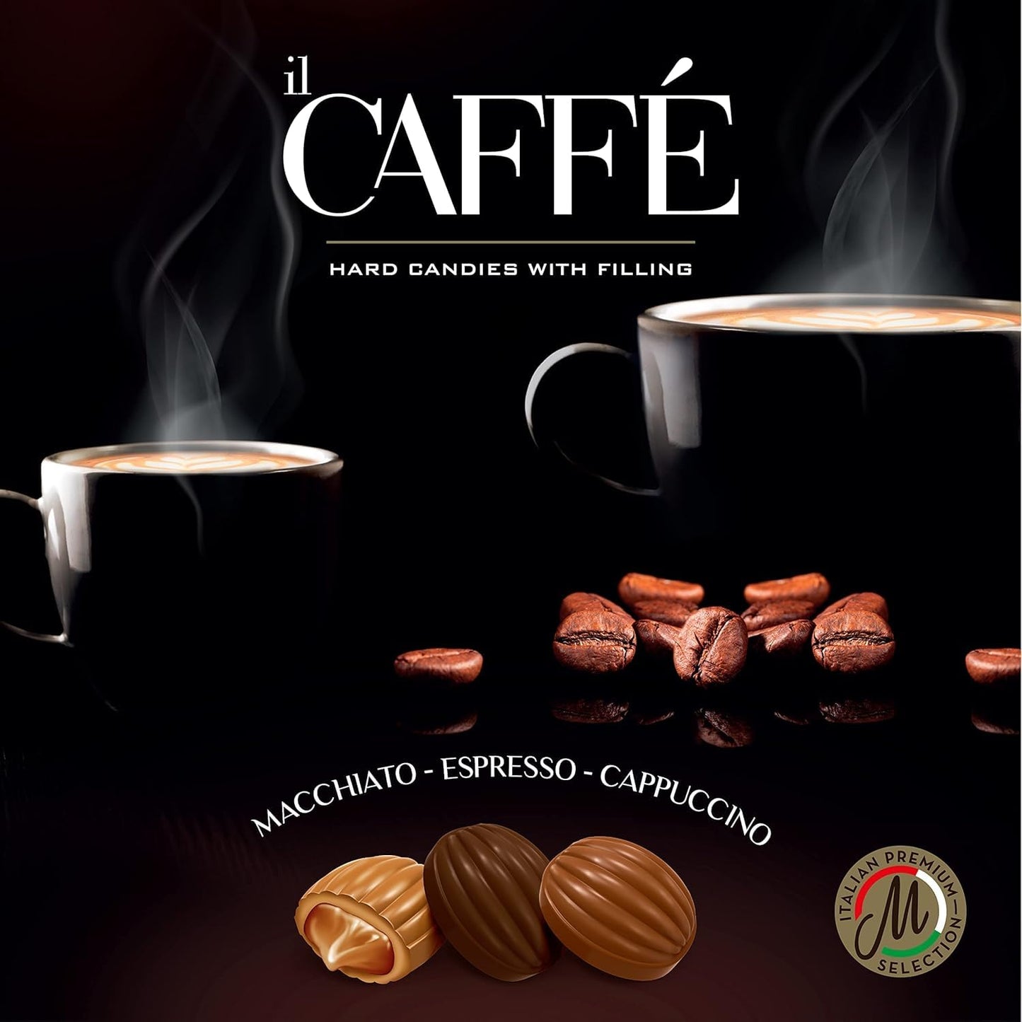 Maestro Massimo Center Filled Hard Pocket Coffee Candy, 3mg Caffeine per Candy, Individually Wrapped, Macchiato, Espresso, Cappuccino Flavored, 2.2 Pound Bulk Bag - Pack of 1