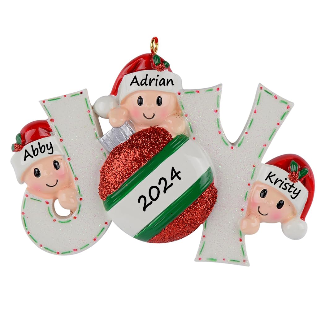 Personalized Joy Family Ornament 2024, Elves Happy Family of 3 for Xmas Tree Decorations, 3 Grandkids Ornament, Customized, Unique Family Christmas Tree Ornaments 2024 - Customize Name for You