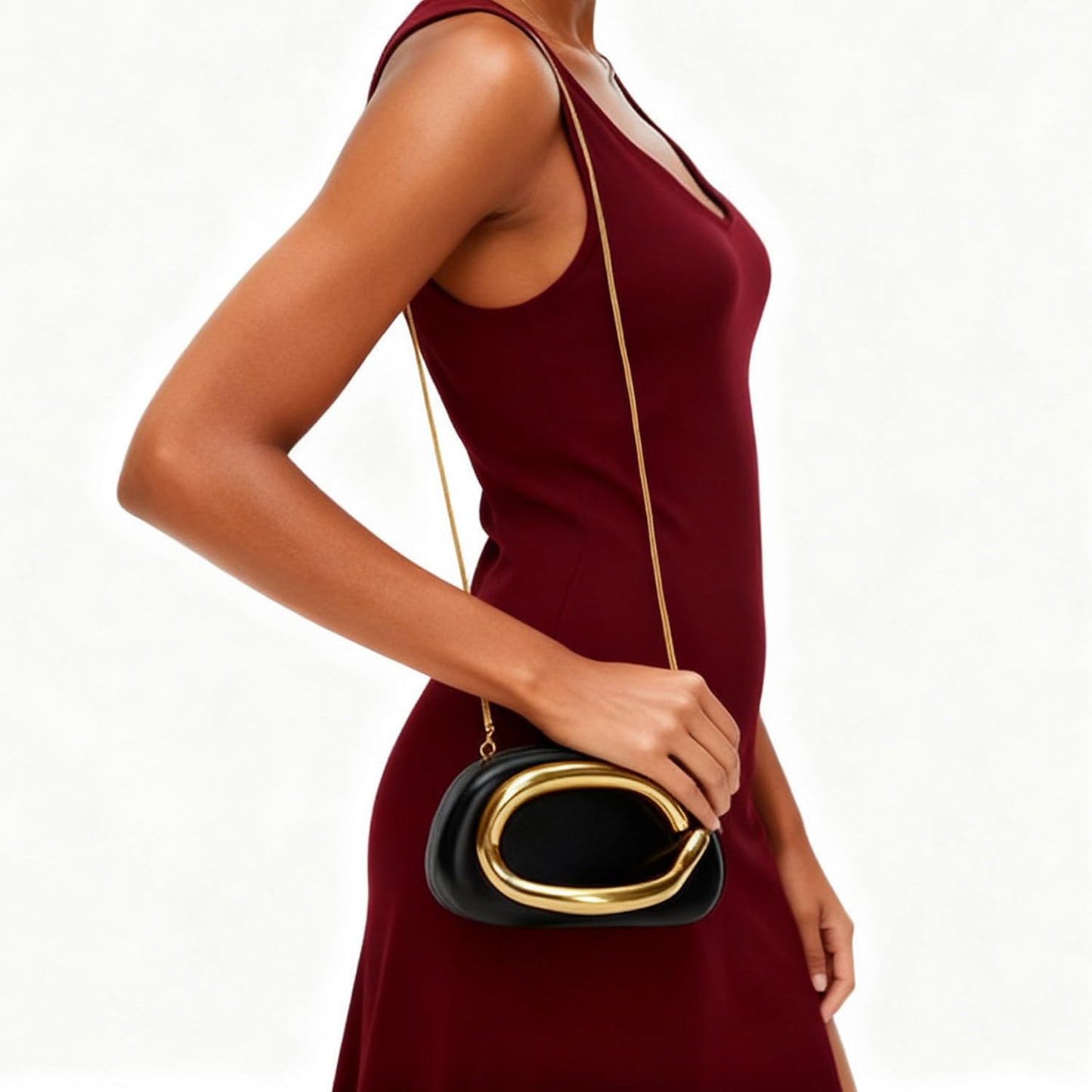 OOAAVVJL Clutch Purses for Women Formal,PU Leather evening bag with Chain,Metal Handle Handbag Crossbody for Wedding Party