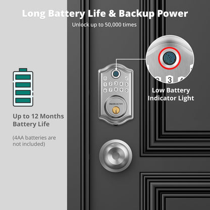 Keyless Entry Door Lock with Handle Set - Fingerprint Door Locks, Electronic Keypad Deadbolt, Smart Locks for Front Door, Auto-Lock & One Touch Locking, Easy Installation - Satin Nickel