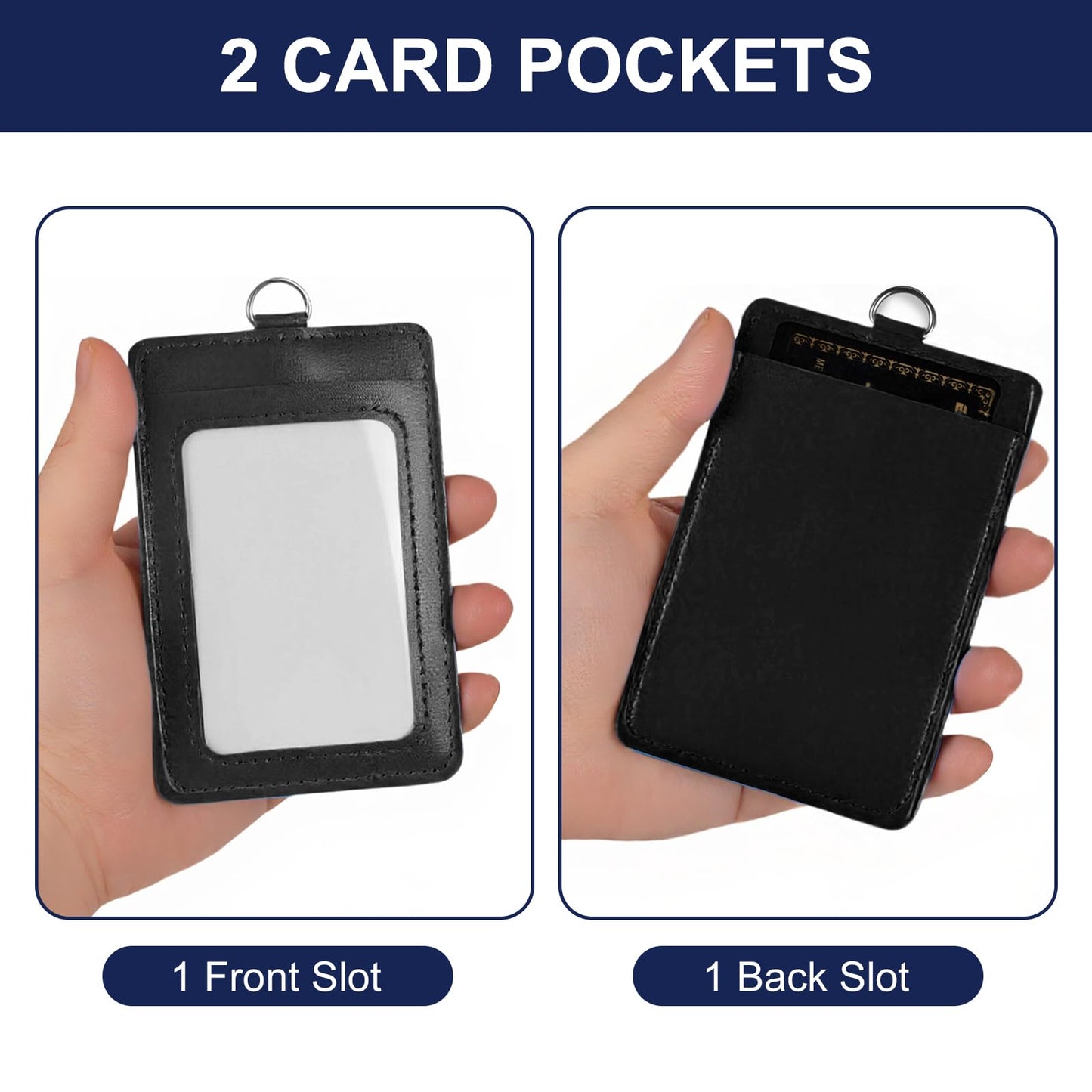10Pcs PU Leather Badge Holder with Lanyard Vertical ID Badge Name Card Holder with Black Lanyards for School Office Team Workers Employees Staff Doctor Nurse Teacher