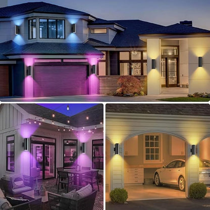 SHIMR Modern Outdoor Wall Lights Color Changing, RGBCW Smart Outdoor Lights Ambiance Sconce with Remote Control, Black Aluminum Exterior Lighting Fixtures Up and Down Lights [ETL Listed]