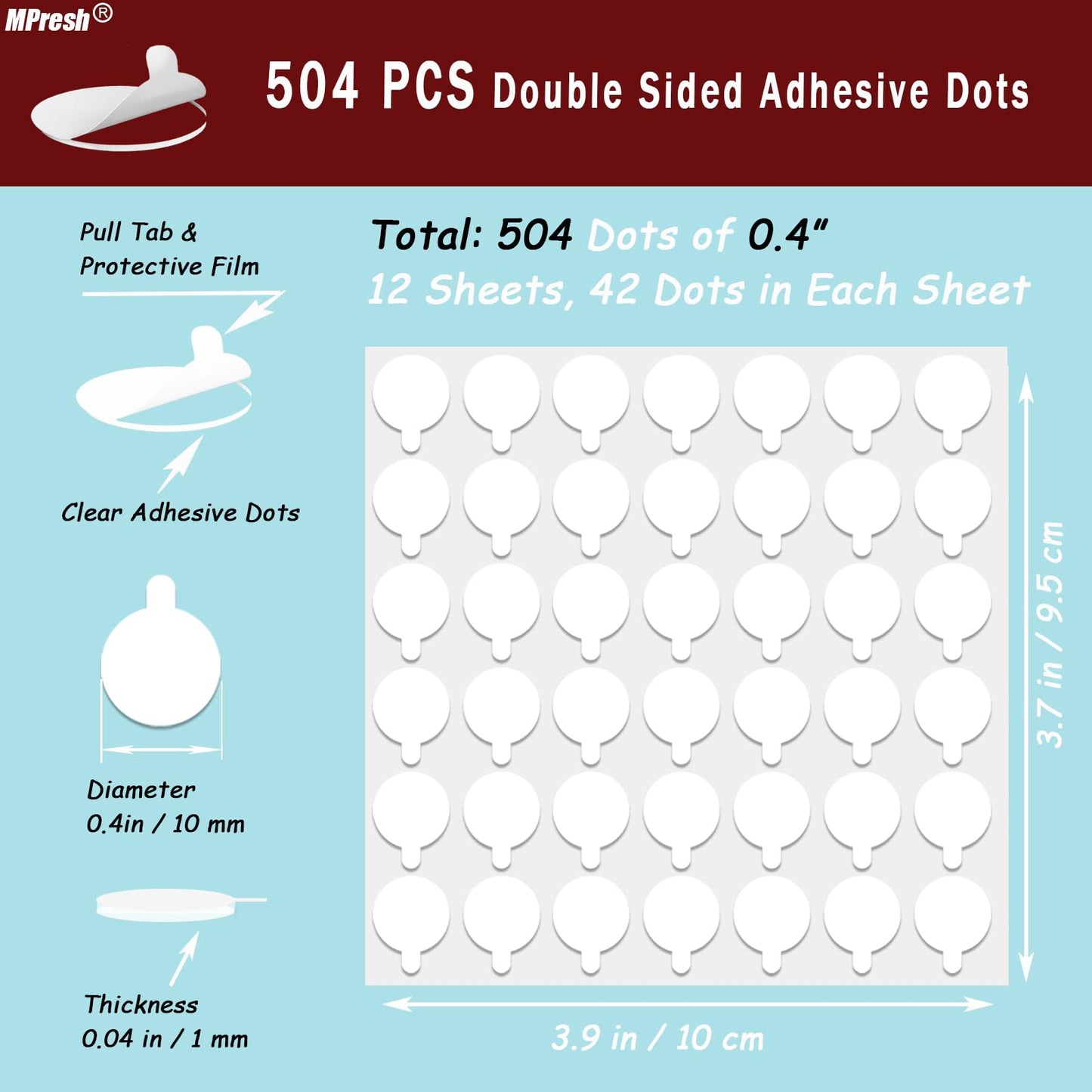 MPresh Sticky Tack Dots Easy to Peel, 504 Pcs Clear Museum Putty Gel Double Sided Mounting Putty Sticker for Action Figures Wall Hanging, Crafts, Balloons, Poster, Decorations
