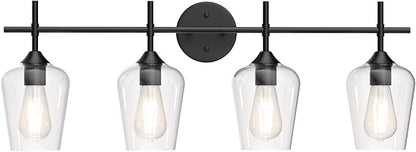 Ralbay Vintage Bathroom Vanity Lighting Fixtures 4-Lights Industrial Matte Black Finish with Clear Glass Vanity Lights Farmhouse Bathroom Vanity Lights Wall Sconce