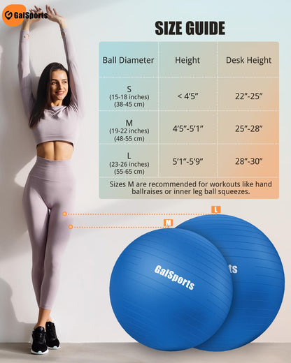GalSports Anti-Burst Slip Resistant Stability Ball - Swiss Ball for Home Gym & Physical Therapy
