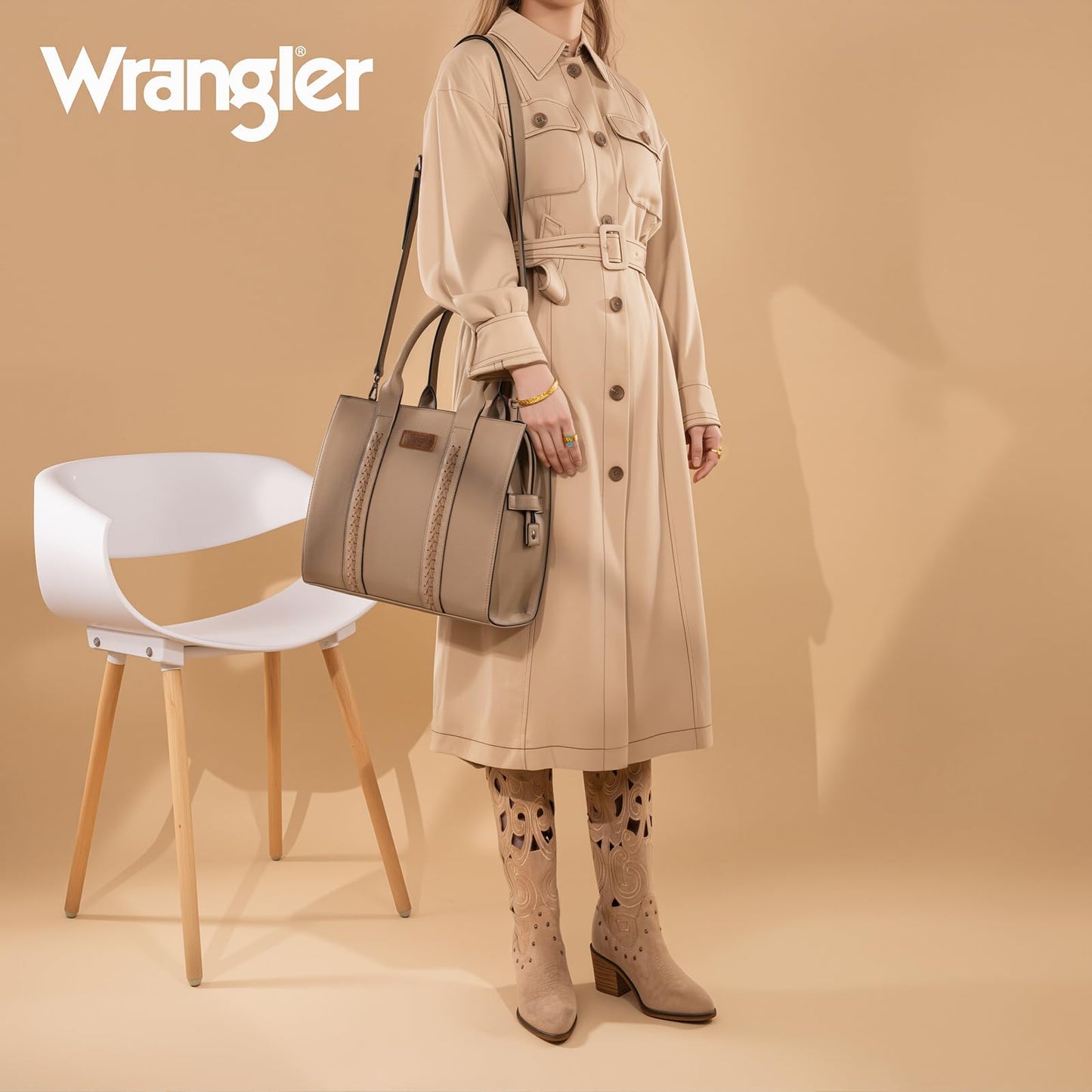 × Wrangler Large Tote Bag Purses for Women Shoulder Purse Handbag with Pocket Khaki Crossbody Bag with Strap WG70-8317-KH