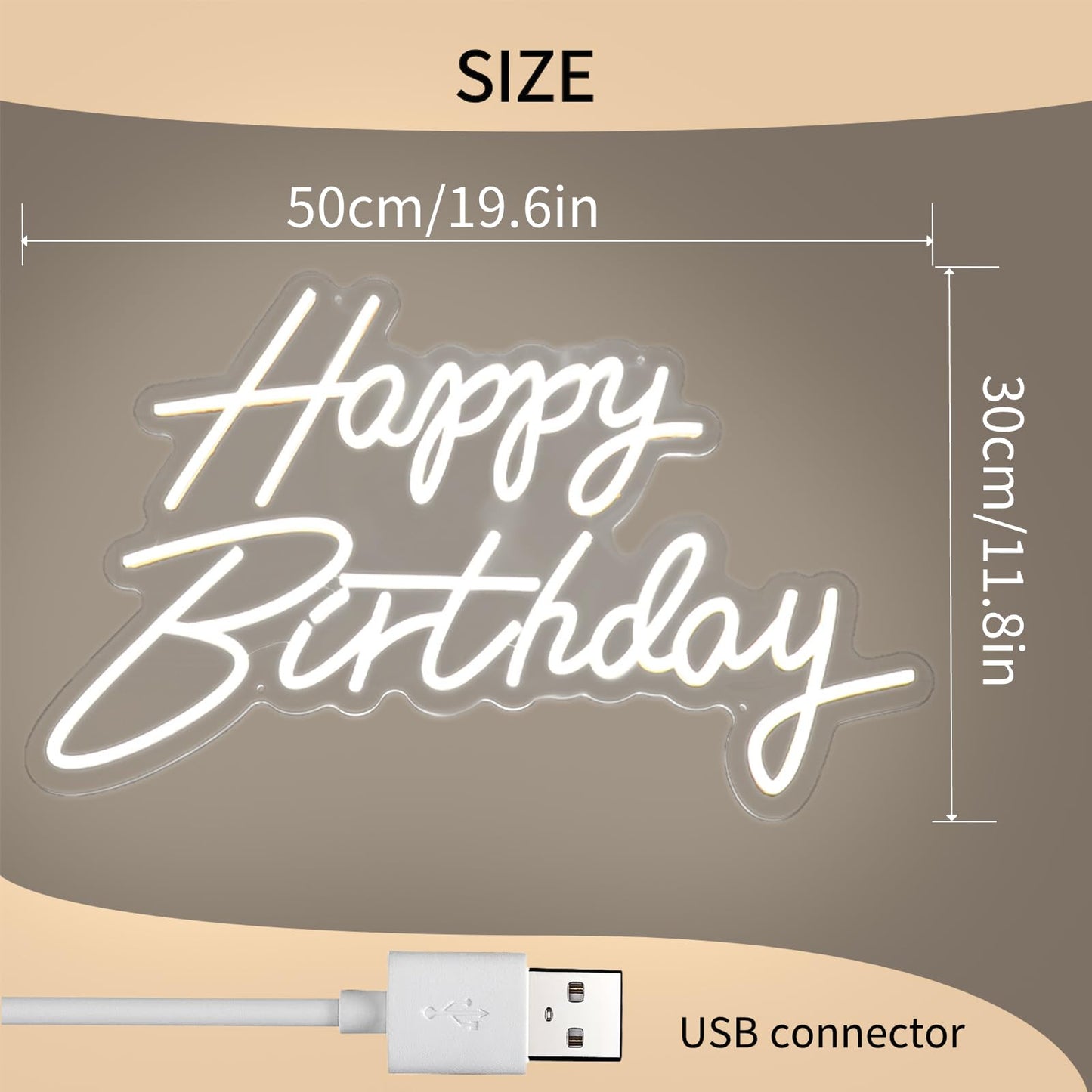 HMT Happy Birthday Neon Sign USB Powered 19.6×11.8 Inch Large LED Light Up Sign for Backdrop & Birthday Party Decor