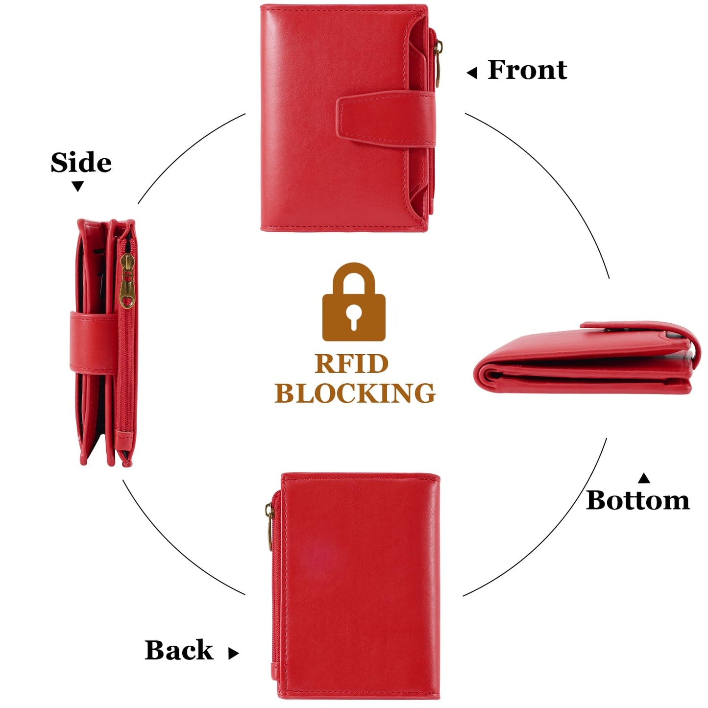 Airkit Small Wallet Women RFID Blocking PU Leather Bifold Compact Card Holder Wallet for Women with Zipper Coin Pocket 4 ID Window