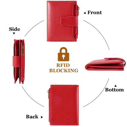 Airkit Small Wallet Women RFID Blocking PU Leather Bifold Compact Card Holder Wallet for Women with Zipper Coin Pocket 4 ID Window