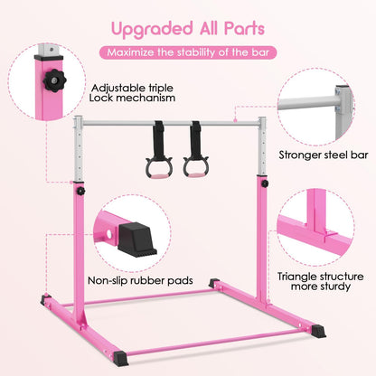 Safly Fun Gymnastics Bar for Kids Ages 3-15 | Sturdy Steel Home Gym, Adjustable Height (3 to 5 ft) with Anti-Slip Base, Easy Assembly