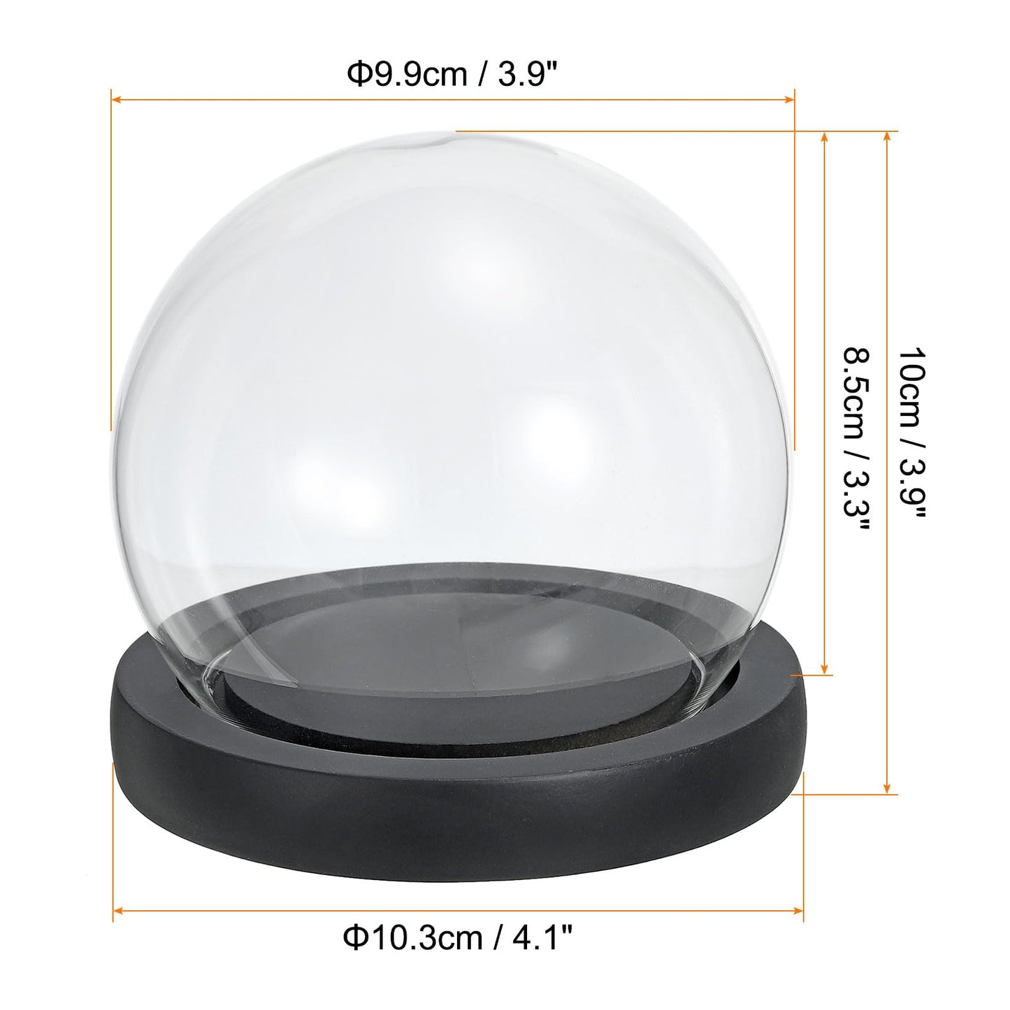 PATIKIL 4.1" Clear Cloche Glass Dome, Glass Bell Jar Globe Display Case Tabletop Centerpiece with Black Wooden Base for Succulents Christmas Decor