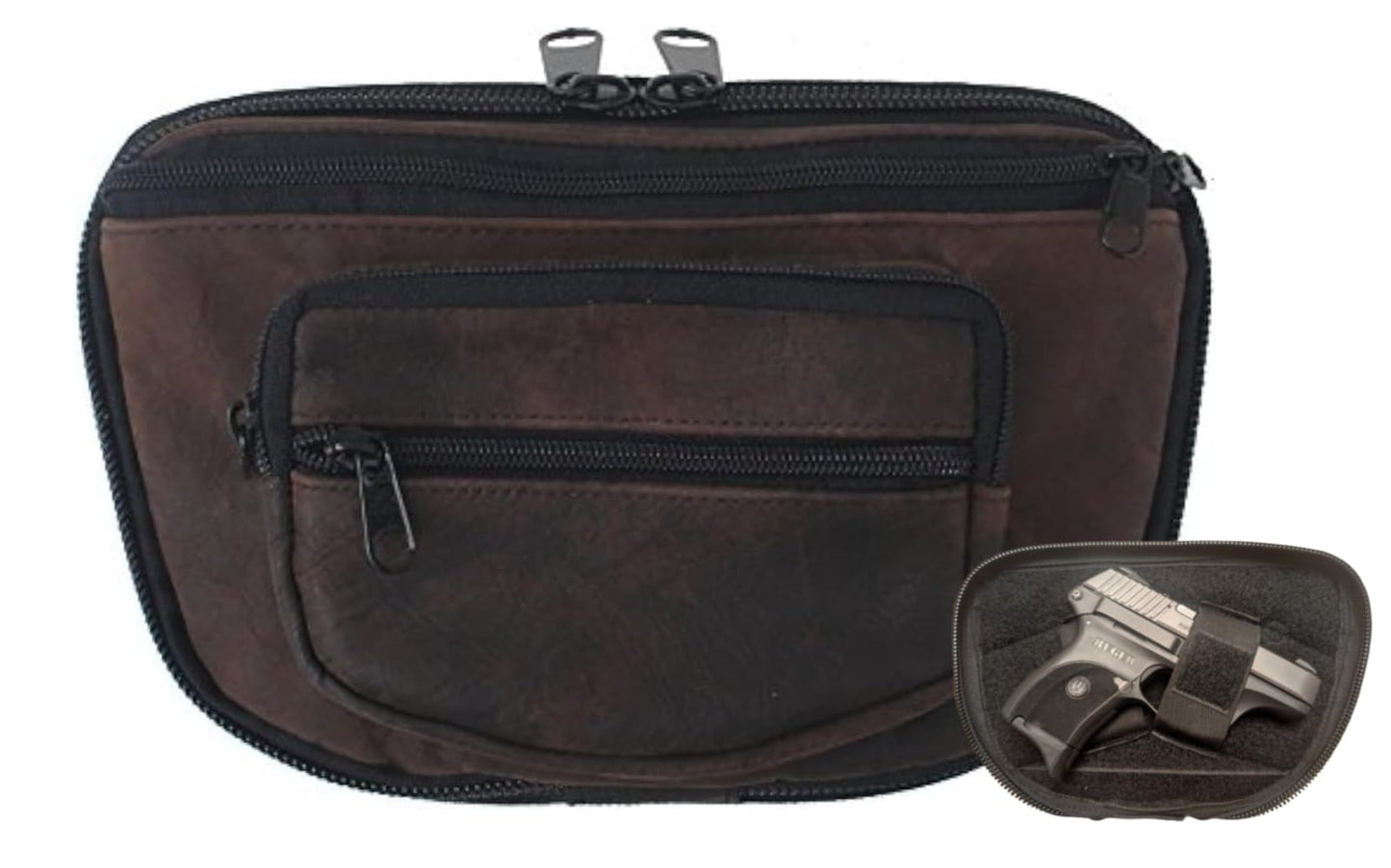 MEDIUM-DTOM Slim Fit Concealed Carry Fanny Pack CCW Rugged Ultra-Soft Brown Buffalo Suede Leather