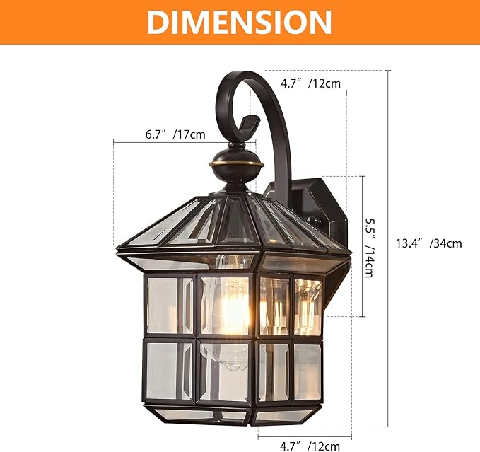 Milaii Copper Bronze Outdoor Wall Lights, 13.4" H Vintage Exterior Lantern Light Fixture Anti-Rust Waterproof Wall Mount Lamp with Clear Glass E26 Porch Light for Garage Front Porch Entryway Patio