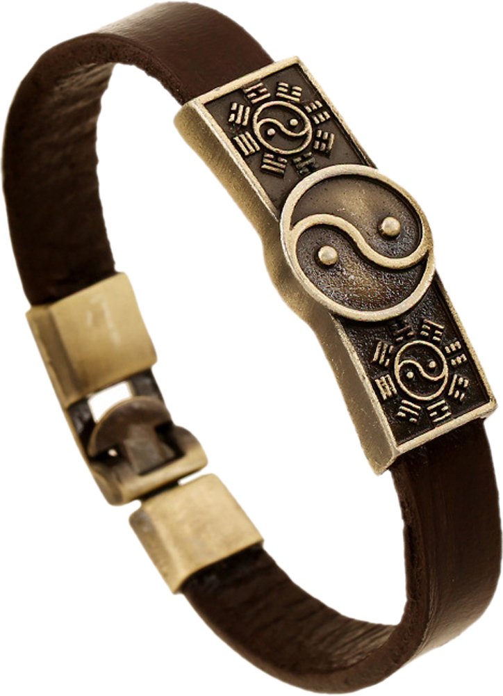 Hamoery Men Punk Alloy Leather Bracelet Taiji Bracelet Bangle Wristband(Taiji)