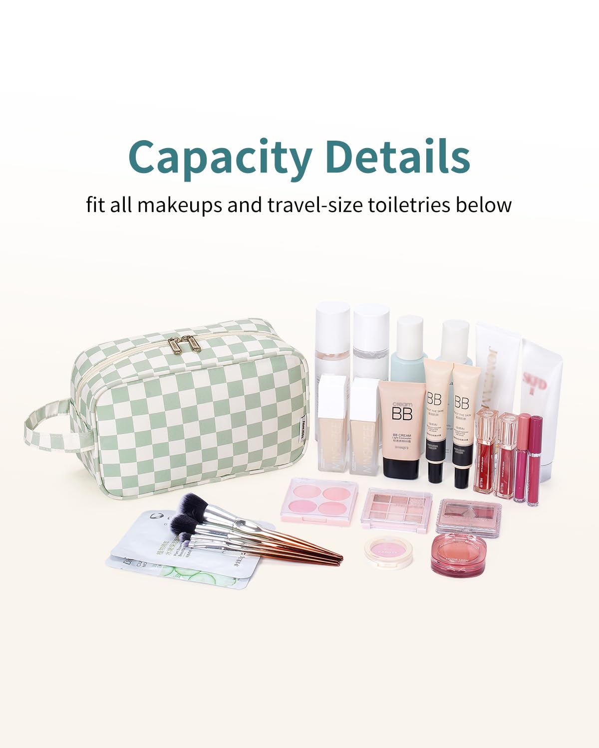 Narwey Travel Toiletry Bag for Women Traveling Dopp Kit Travel Bag for Toiletries Cosmetic Bag Makeup Bag Medicine Bag for Traveling (Mint Green Checkerboard)