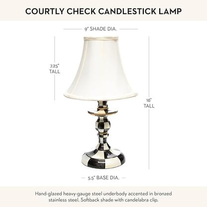 MACKENZIE-CHILDS Candlestick Lamp, Decorative Lamp for Living Room or Bedroom, Black-and-White Courtly Check