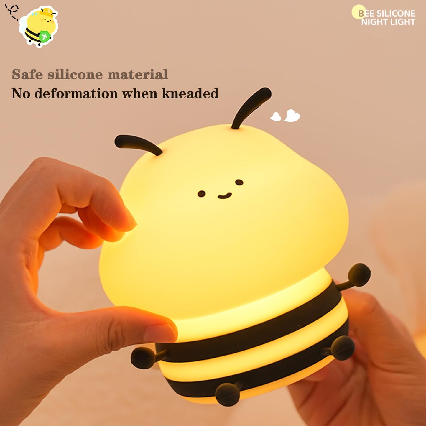 Bestfaith Cute Bee Kids Night Light, LED Squishy Night Lamp, Dimmable Nursery Nightlight for Kids, Rechargeable Timer Touch Lamp, Dorm Decor, Funny Gifts (Bee)