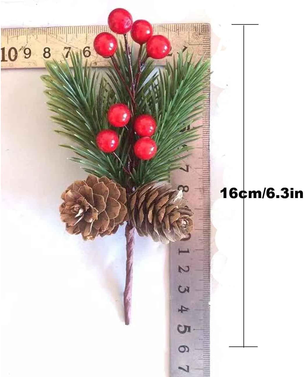 Pine Cone Red Berry Picks Stems Crafts Branch Christmas Wreath - 10Packs, Holly Artificial Evergreen Branches Tiny Pine Cones Picks Décor Floral Picks for Christmas Flower Wreaths DIY Xmas Gifts