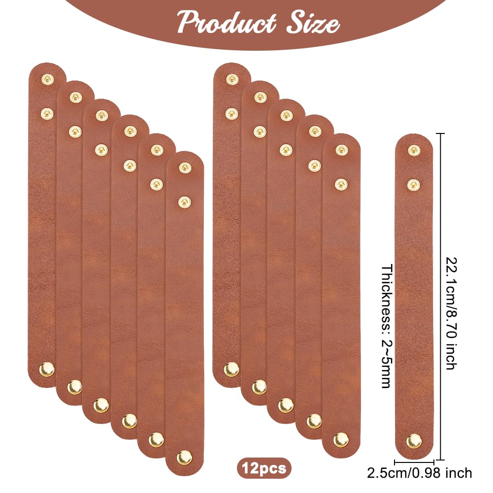 OLYCRAFT 12pcs Adjustable Leather Bracelets 8.6x1 Inch Blank Genuine Leather Snap Bracelets Blank Leathers Cuff Bracelet Leathers Wristband Brown Bracelet for DIY Craft Jewelry Making