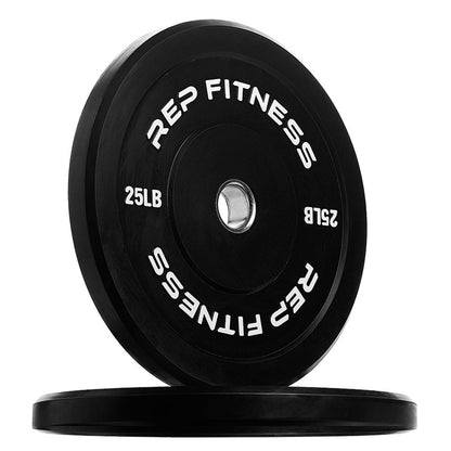 REP Fitness Rubber Bumper Plates, 25 LB Set, Olympic Standard Weights, Shock Absorbing Low Bounce Design, For Home Gyms, Fitness Centers, Strength Workouts, Barbell Use