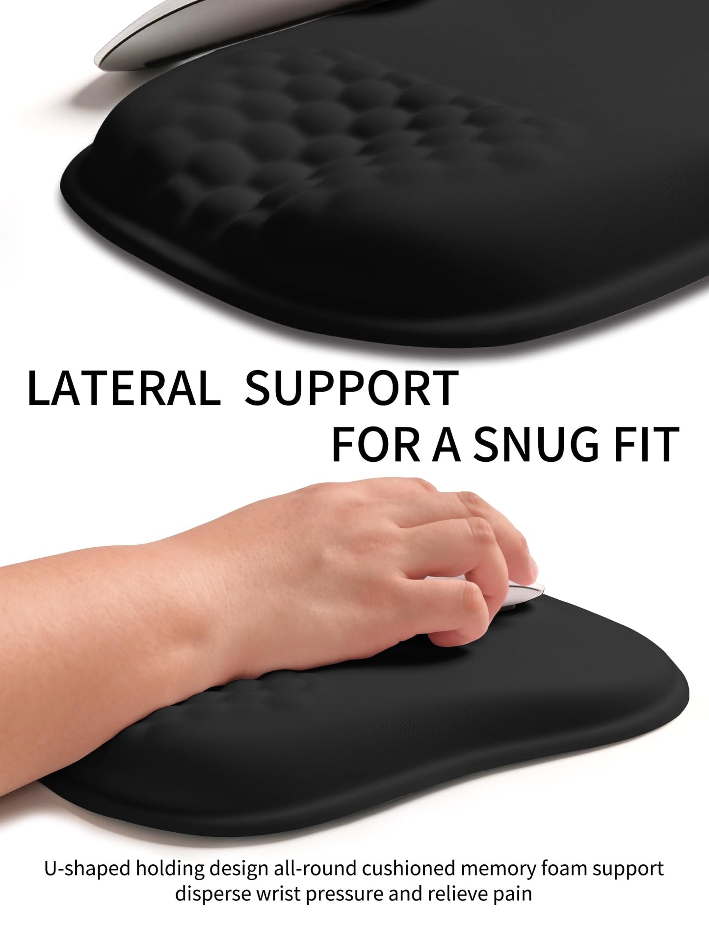 Hokafenle Ergonomic Wrist-hugging Mouse Pad Wrist Support, U-shaped Holding Wrist Rest Mousepad for Carpal Tunnel Pain Relief with Cushioned Memory Foam Slope Massage Bulge (Classic 10.2x8.3 in,Black)