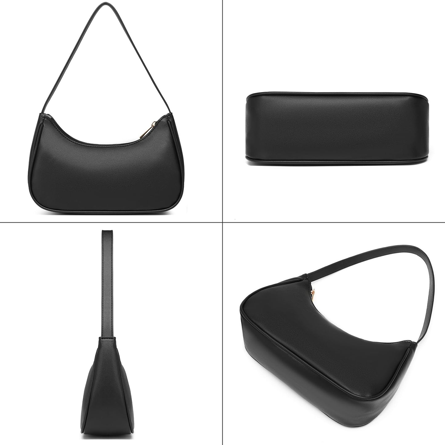 Afashor Shoulder Bags for Women Vegan Leather Hobo Sling Tote Handbag Retro Clutch Purse with Zipper Closure Black