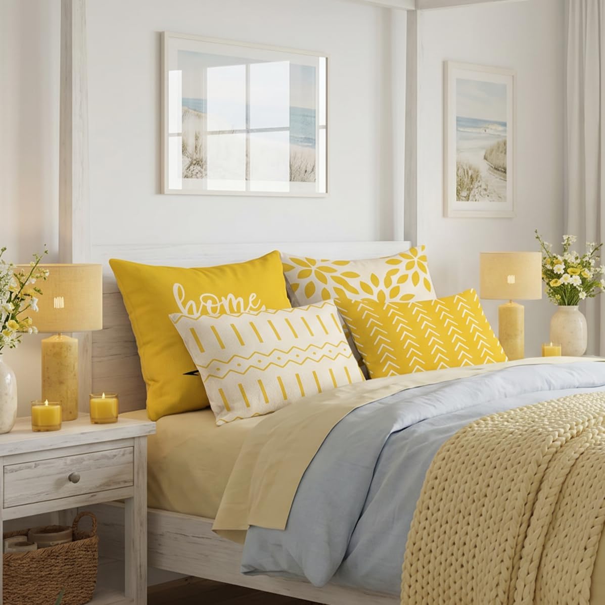 YCOLL Pillow Covers 16x16 Set of 4, Modern Sofa Throw Pillow Cover, Decorative Outdoor Linen Pillow Covers Set of 4 for Couch Sofa Bed and Car, Yellow