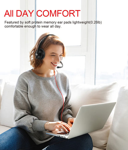 HROEENOI USB Headset, Noise Cancelling Headphones with Microphone, PC Headset Wired for Computer/Mac/Laptop, with USB+3.5mm Jack, in-line Controls for Office Home Business