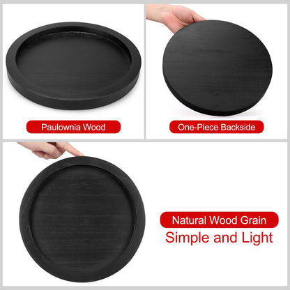 Rustic Decorative Wooden Serving Tray Home Decor Round Ottoman Coffee Table Trays Farmhouse Living Room Dinner Table Centerpiece Accessories Wood Candle Holder Tray for Kitchen Counter Bathroom Vanity