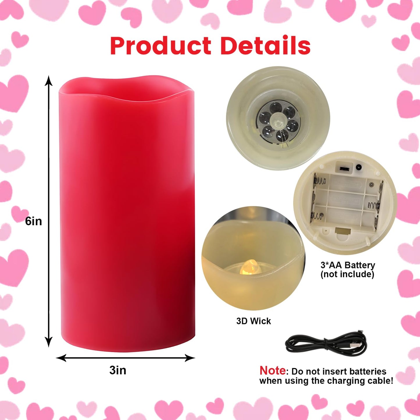 AVEKI Heart Flameless Candles Projector, Valentine's Day LED Pillar Candles with Remote and Timer, Battery Operated Romantic Projection Light for Wedding Holiday Home Decor, Gifts for Women (Love-Red)