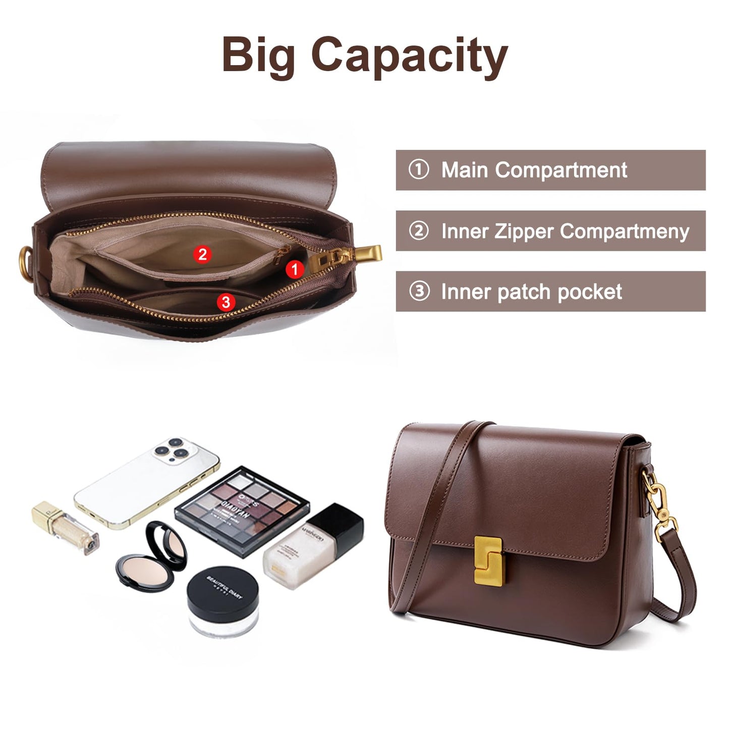 MoreFarther Genuine Leather Crossbody Purse for Women, Beige