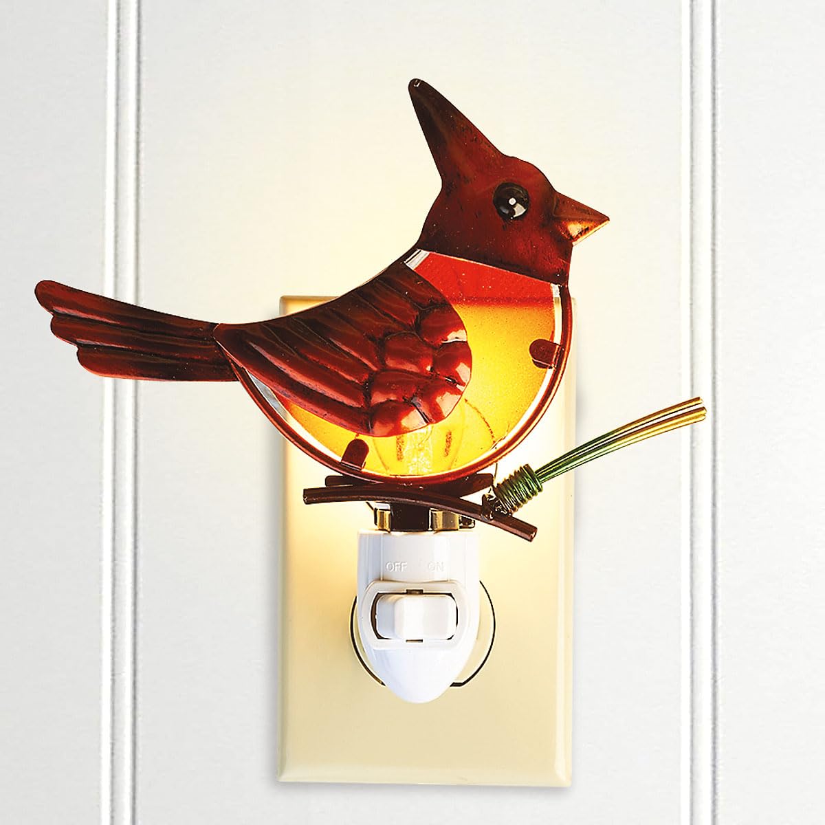 Current Cardinal Christmas Night Light - Holiday Plug Into Wall Nightlight, 5" Tall Stained Glass, Holiday Decorations, Christmas Home Décor