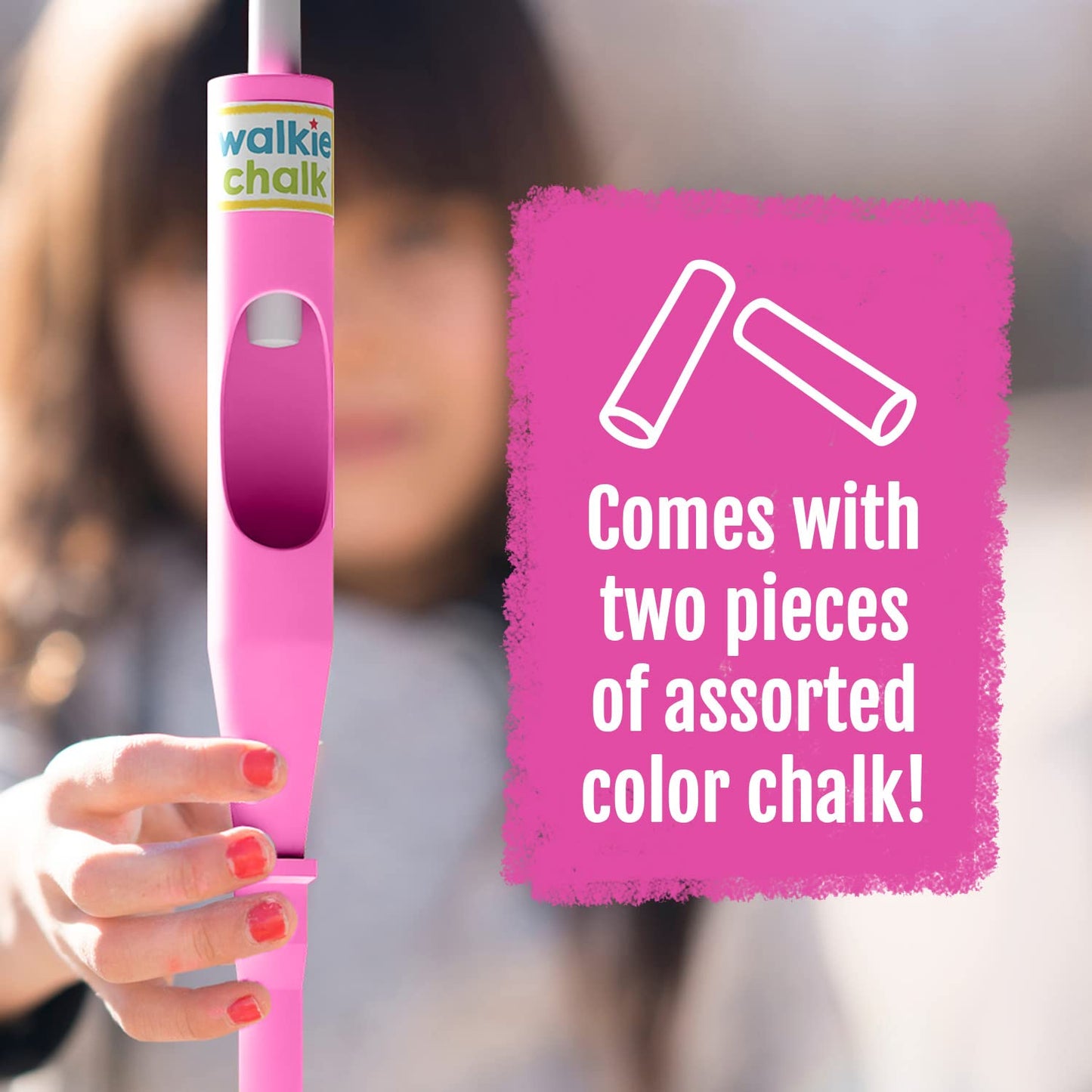 Walkie Chalk Stand-up Sidewalk Chalk Holder, (Pink), Creative Outdoor Toys for Kids and Adults Including 2x Chalks, Street Art & Playground Supplies, Accessible Fun for Everyone