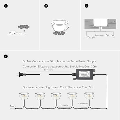 Deck Lights Outdoor Waterproof Low Voltage Lighting Kit Stainless Steel 1W Outdoor Yard Garden Decoration Lamps Landscape Pathway Patio Step Stairs Silver Border(10pcs,Cool White)